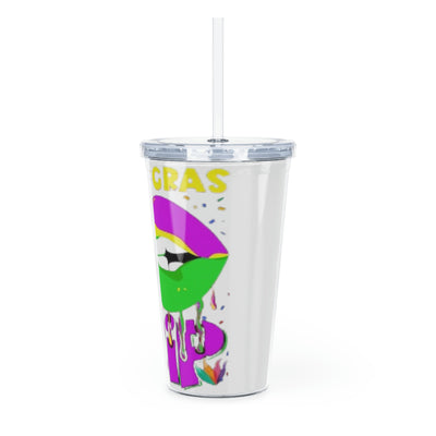 Mardi Gras Drip Plastic Tumbler with Straw