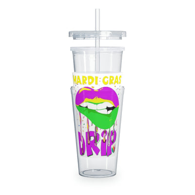 Mardi Gras Drip Plastic Tumbler with Straw